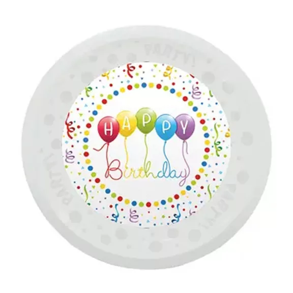 Happy Birthday Streamers micro prémium műanyag lapostányér 21 cm Happy Birthday Streamers micro prémium műanyag lapostányér 21 cm