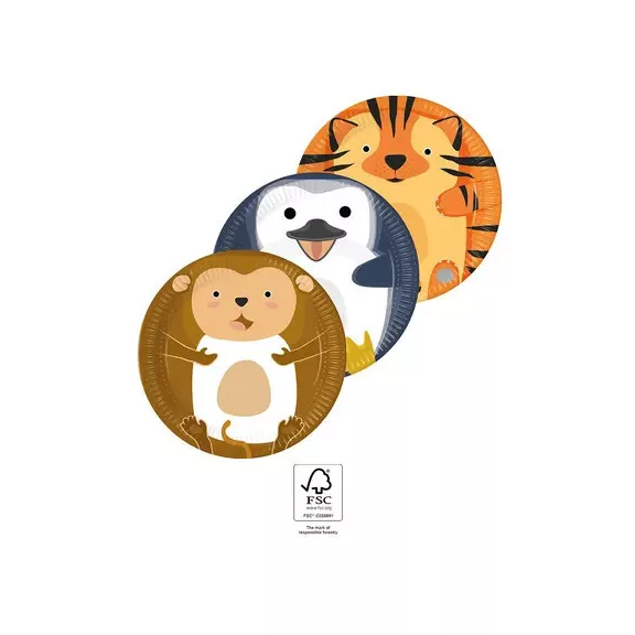 Állatos Zoo papírtányér 8 db-os 23 cm FSC