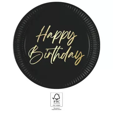 Happy Birthday Elegant papírtányér 8 db-os 23 cm FSC