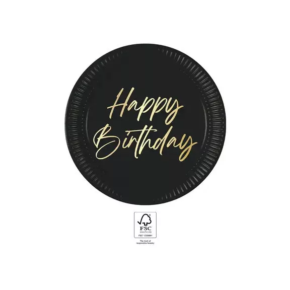 Happy Birthday Elegant papírtányér 8 db-os 23 cm FSC
