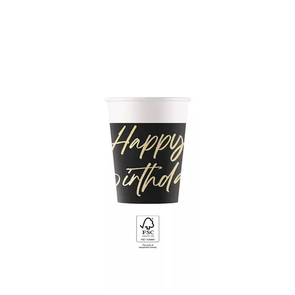 Happy Birthday Elegant papír pohár 8 db-os 200 ml FSC