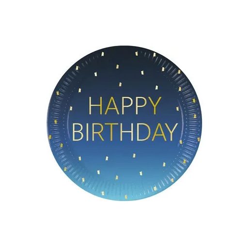 Happy Birthday Golden Blue papírtányér 8 db-os 23 cm FSC