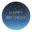 Happy Birthday Golden Blue papírtányér 8 db-os 23 cm FSC