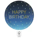 Happy Birthday Golden Blue papírtányér 8 db-os 23 cm FSC