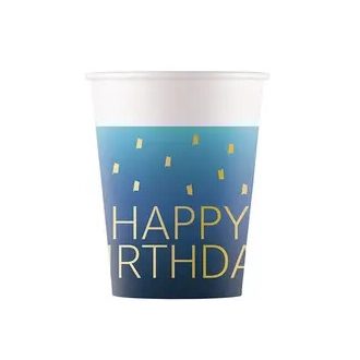 Happy Birthday Golden Blue papír pohár 8 db-os 200 ml FSC