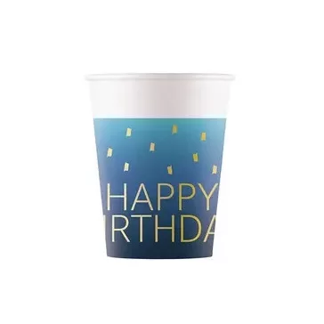 Happy Birthday Golden Blue papír pohár 8 db-os 200 ml FSC