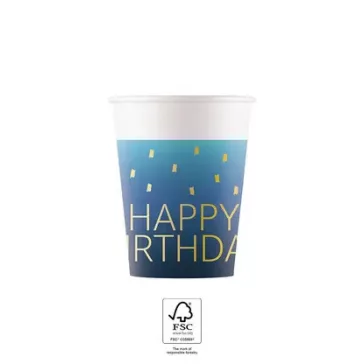 Happy Birthday Golden Blue papír pohár 8 db-os 200 ml FSC