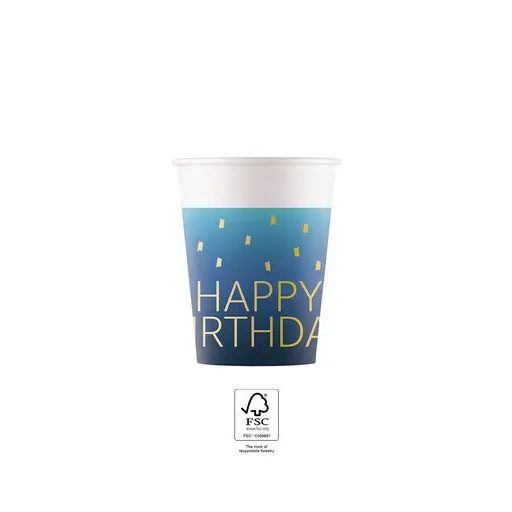 Happy Birthday Golden Blue papír pohár 8 db-os 200 ml FSC