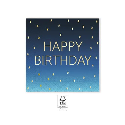 Happy Birthday Golden Blue szalvéta 20 db-os 33x33 cm FSC