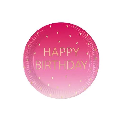 Happy Birthday Golden Pink papírtányér 8 db-os 23 cm FSC