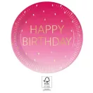 Happy Birthday Golden Pink papírtányér 8 db-os 23 cm FSC