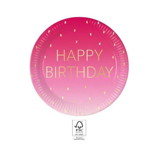 Happy Birthday Golden Pink papírtányér 8 db-os 23 cm FSC