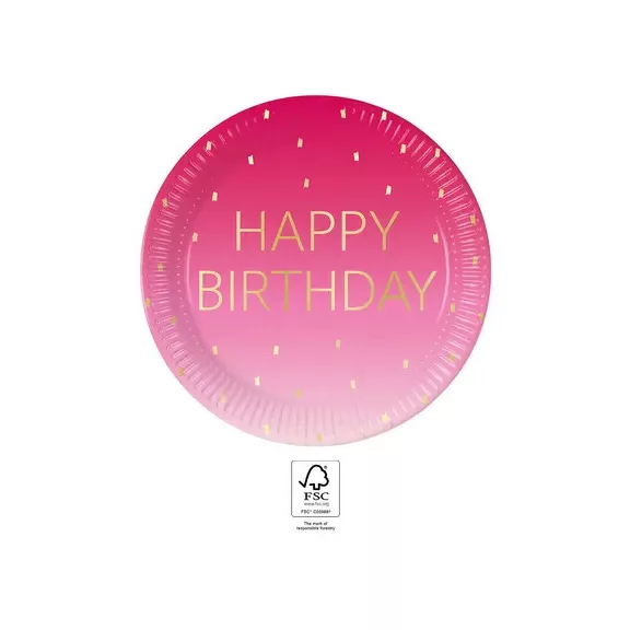 Happy Birthday Golden Pink papírtányér 8 db-os 23 cm FSC