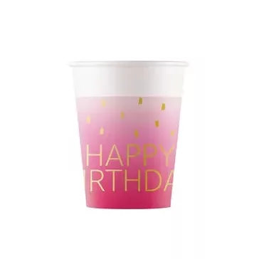 Happy Birthday Golden Pink papír pohár 8 db-os 200 ml FSC