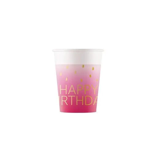 Happy Birthday Golden Pink papír pohár 8 db-os 200 ml FSC