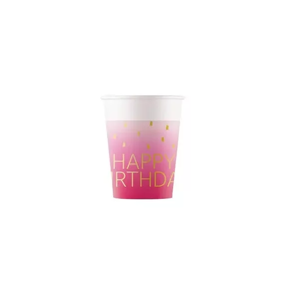 Happy Birthday Golden Pink papír pohár 8 db-os 200 ml FSC Happy Birthday Golden Pink papír pohár 8 db-os 200 ml FSC