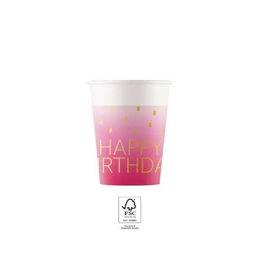 Happy Birthday Golden Pink papír pohár 8 db-os 200 ml FSC
