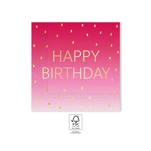 Happy Birthday Golden Pink szalvéta 20 db-os 33x33 cm FSC