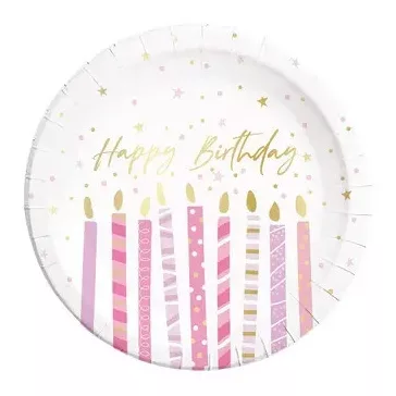 Happy Birthday Candles papírtányér 8 db-os 23 cm FSC
