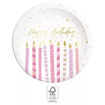 Happy Birthday Candles papírtányér 8 db-os 23 cm FSC
