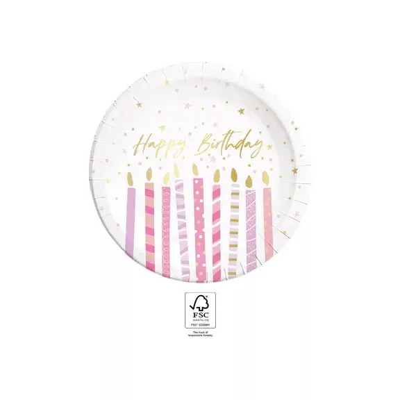 Happy Birthday Candles papírtányér 8 db-os 23 cm FSC
