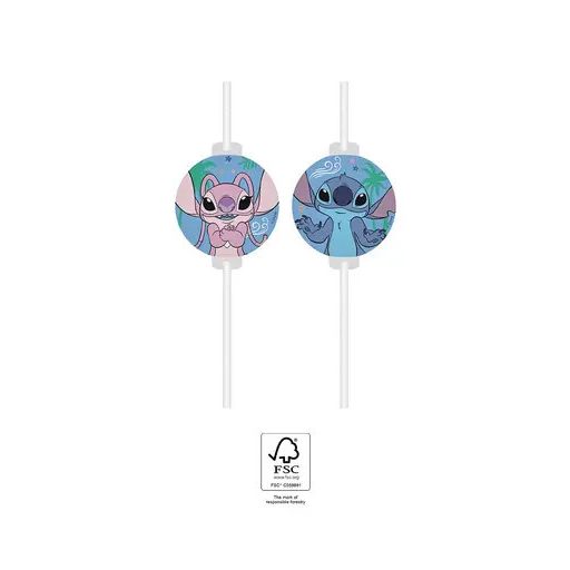 Disney Lilo és Stitch, A csillagkutya Angel papír szívószál, 4 db-os szett FSC