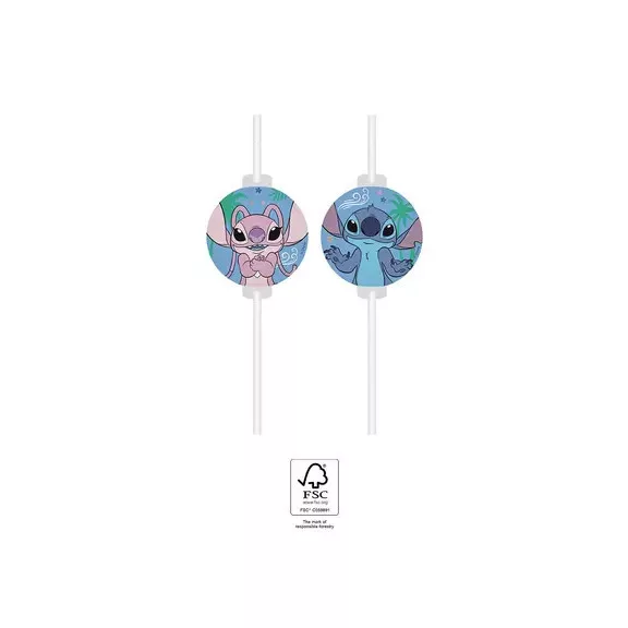 Disney Lilo és Stitch, A csillagkutya Angel papír szívószál, 4 db-os szett FSC