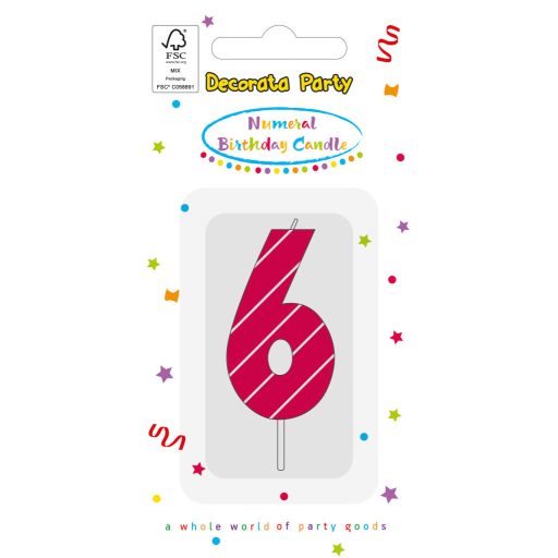 Színes Pink Pattern 6-os tortagyertya, számgyertya