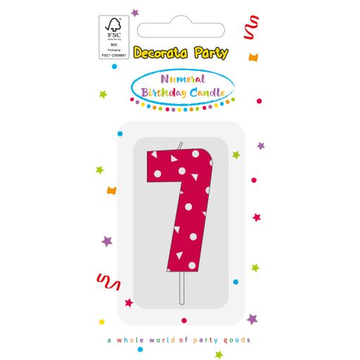 Színes Pink Pattern 7-es tortagyertya, számgyertya