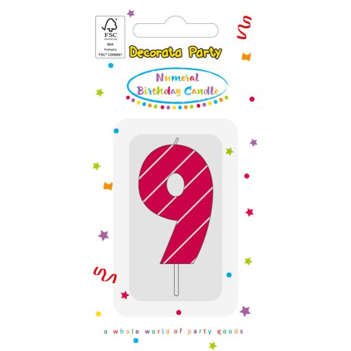 Színes Pink Pattern 9-es tortagyertya, számgyertya