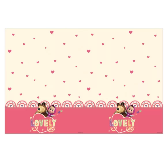 Mása és a medve Sweet Heart műanyag asztalterítő 120x180 cm Mása és a medve Sweet Heart műanyag asztalterítő 120x180 cm