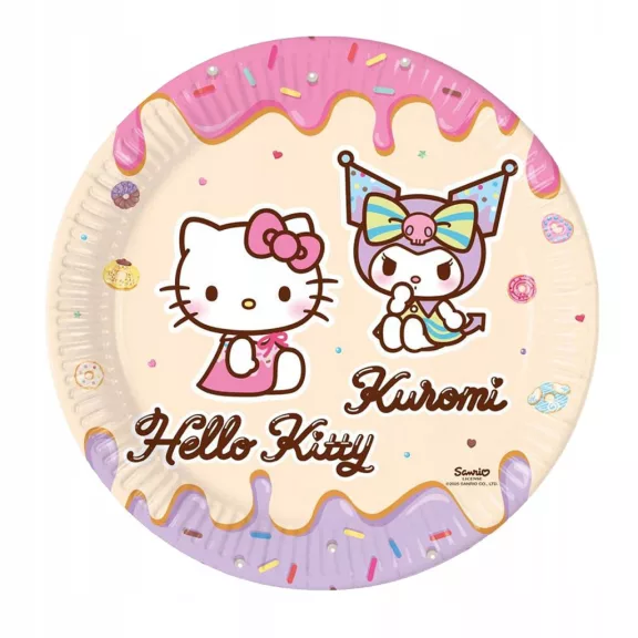 Hello Kitty Kuromi papírtányér 8 db-os 23 cm FSC Hello Kitty Kuromi papírtányér 8 db-os 23 cm FSC