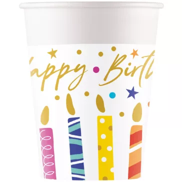   Happy Birthday Multicolor Candles papír pohár 8 db-os 200 ml FSC