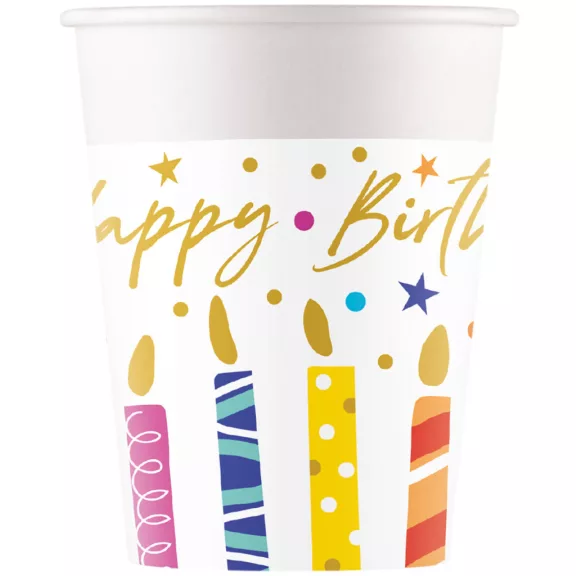 Happy Birthday Multicolor Candles papír pohár 8 db-os 200 ml FSC Happy Birthday Multicolor Candles papír pohár 8 db-os 200 ml FSC