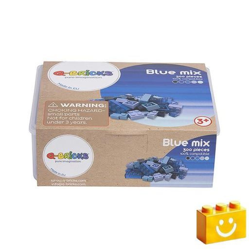 Q-BRiCKS | 300 db-os vegyes, 100% kompatibilis építőkocka készlet különböző kék színekben