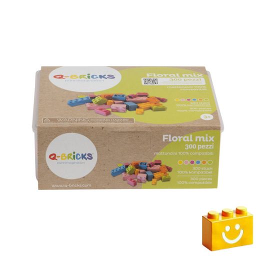 Q-BRiCKS | 300 db-os vegyes, 100% kompatibilis építőkocka készlet virág színekben