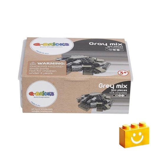 Q-BRiCKS | 300 db-os szürke, 100% kompatibilis építőkocka készlet (alapkockák)