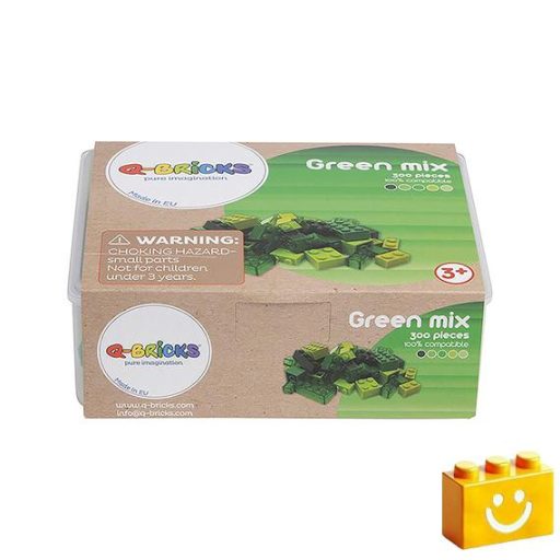 Q-BRiCKS | 300 db-os vegyes, 100% kompatibilis építőkocka készlet különböző zöld színekben