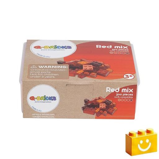 Q-BRiCKS | 300 db-os vegyes, 100% kompatibilis építőkocka készlet különböző piros és narancs színekben
