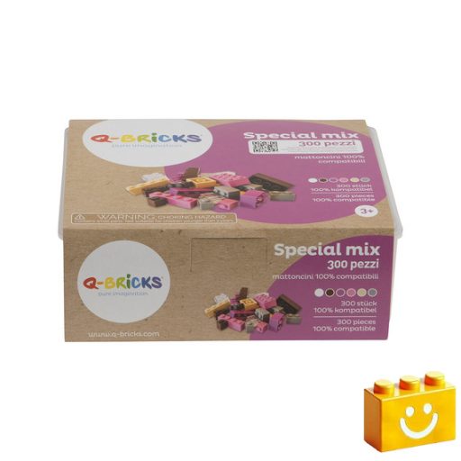 Q-BRiCKS | 300 db-os vegyes, 100% kompatibilis építőkocka készlet különleges színekben