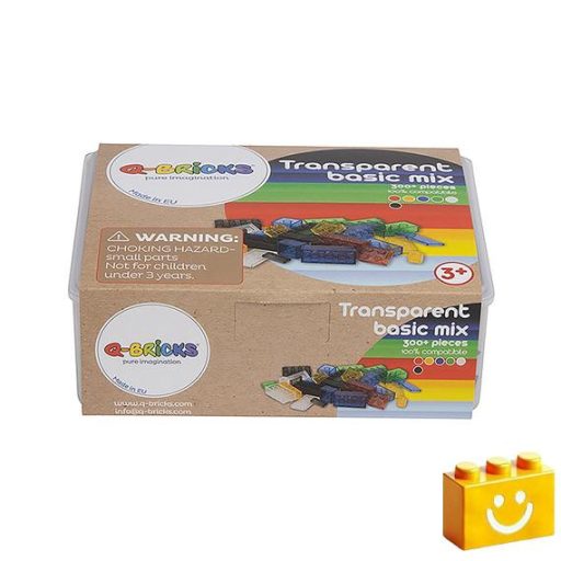 Q-BRiCKS | 300 db-os vegyes , 100% kompatibilis építőkocka készlet átlátszó színekben