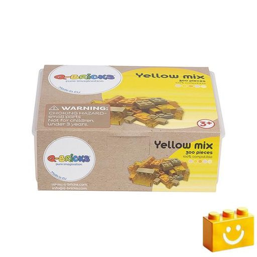 Q-BRiCKS | 300 db-os vegyes, 100% kompatibilis építőkocka készlet különböző sárga színekben