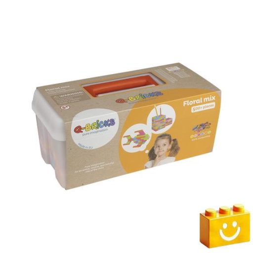 Q-BRiCKS | 500 db-os vegyes, 100% kompatibilis építőkocka készlet vidám virág színekben (alapkockák)