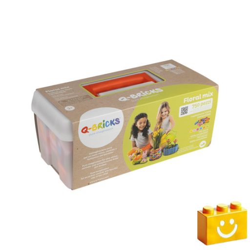 Q-BRiCKS | 750 db-os vegyes, 100% kompatibilis építőkocka készlet vidám virág színekben (alapkockák)