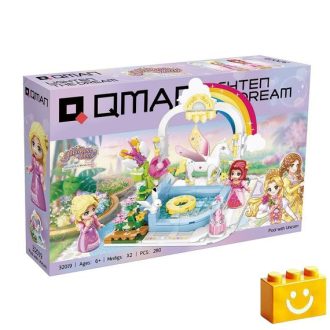   QMAN 32019 - Unicornisos medence építőjáték - 100% kompatibilis minden más kedvelt márkával