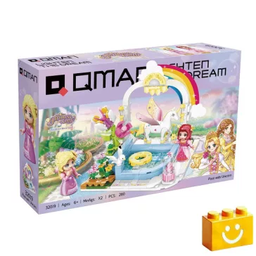   QMAN 32019 - Unicornisos medence építőjáték - 100% kompatibilis minden más kedvelt márkával