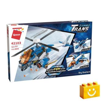   QMAN 42103 - 3 az 1-ben Helikopter, Repülő sárkány, Vadászgép építőjáték - 100% kompatibilis minden más kedvelt márkával