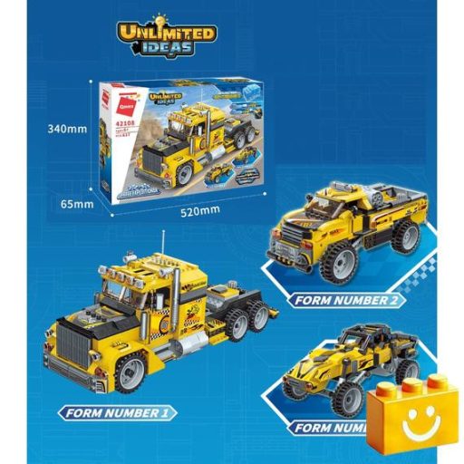 QMAN 42108 - 3 az 1-ben Csőrös kamion, Pick-up, Cross-autó építőjáték - 100% kompatibilis minden más kedvelt márkával