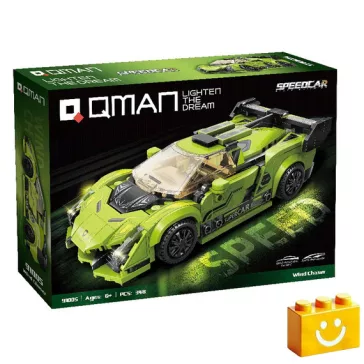   QMAN 91005 - Wind Chaser zöld sportautó építőjáték - 100% kompatibilis minden más kedvelt márkával