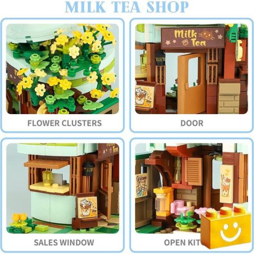 QMAN K28007 Keepplay - Ash macska Milk tea shopja építőjáték - 100% kompatibilis minden más kedvelt márkával